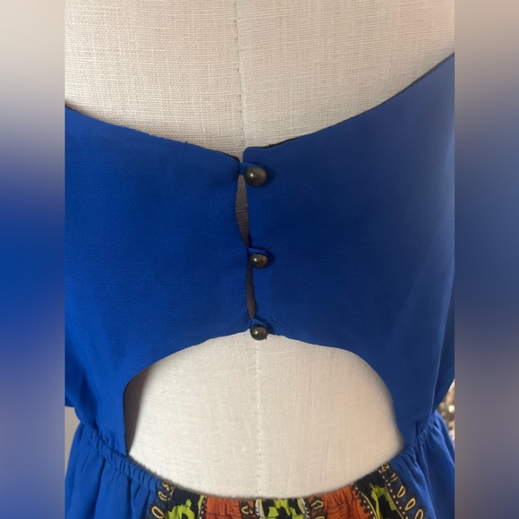 Royal Blue Printed Open Back Maxi Dress - Picture 2 of 10